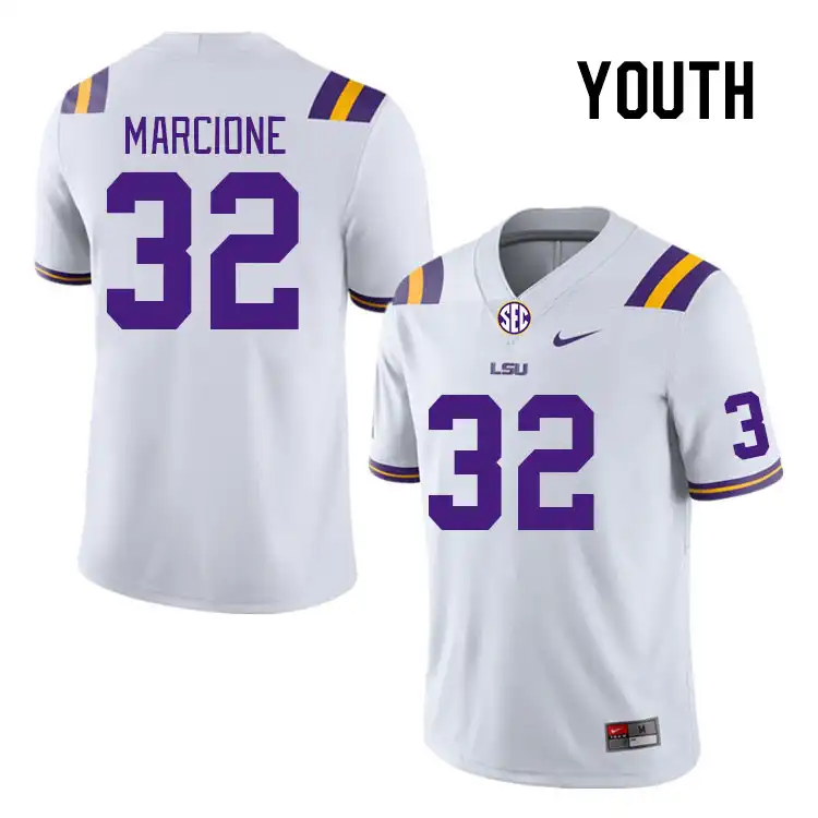 Youth LSU Tigers Seth Marcione #32 White NCAA Football Jersey